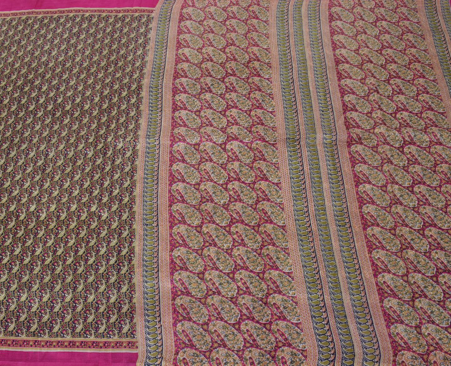 Sushila Vintage Blue Saree 100% Pure Silk Printed Floral Soft Craft Fabric