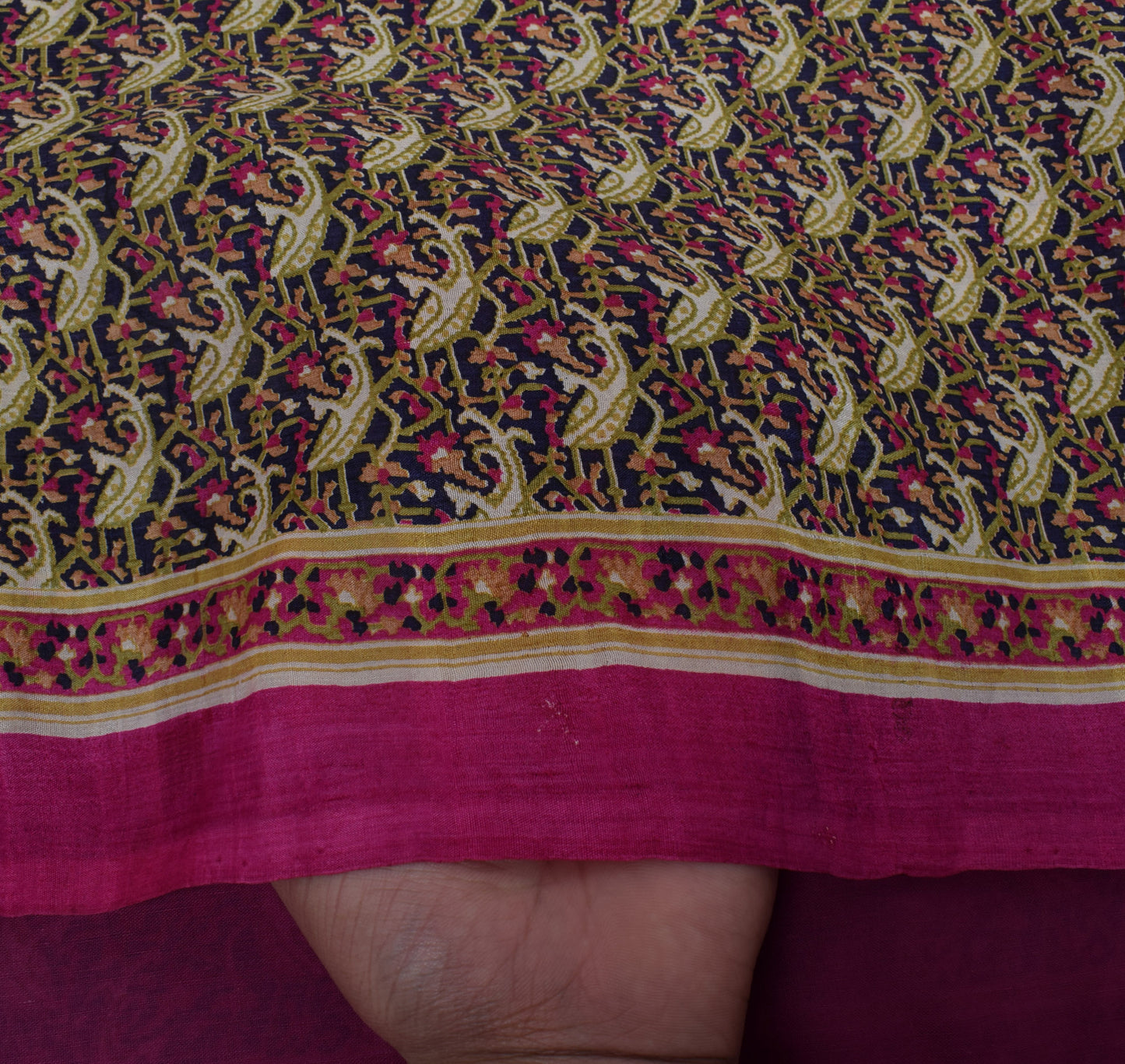 Sushila Vintage Blue Saree 100% Pure Silk Printed Floral Soft Craft Fabric