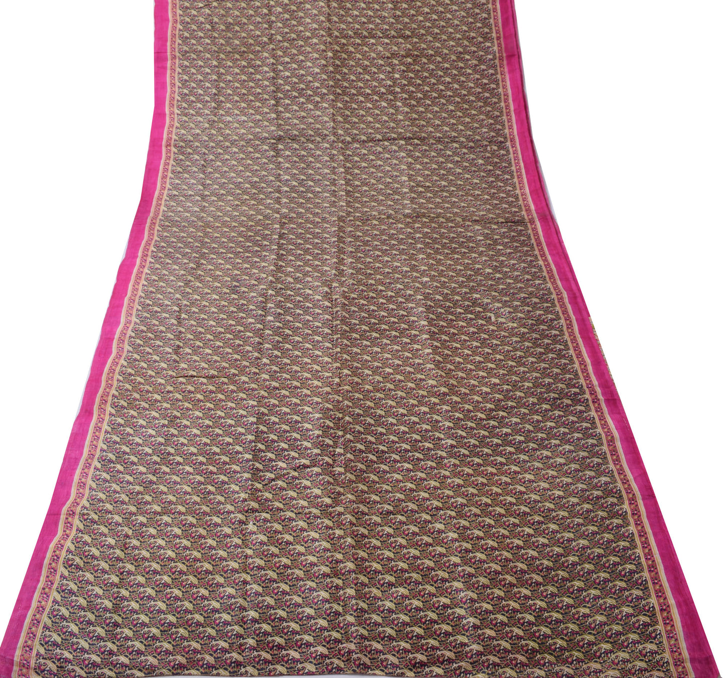 Sushila Vintage Blue Saree 100% Pure Silk Printed Floral Soft Craft Fabric