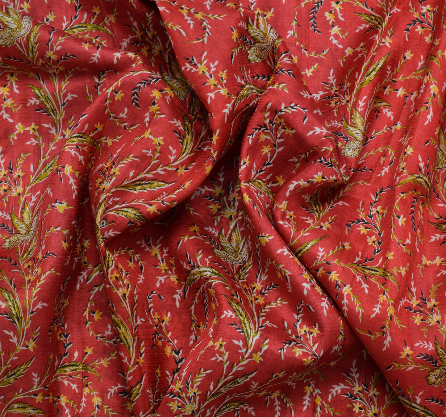 Sushila Vintage Red Saree 100% Pure Silk Printed Floral Soft Craft 5 Yard Fabric