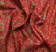 Sushila Vintage Red Saree 100% Pure Silk Printed Floral Soft Craft 5 Yard Fabric
