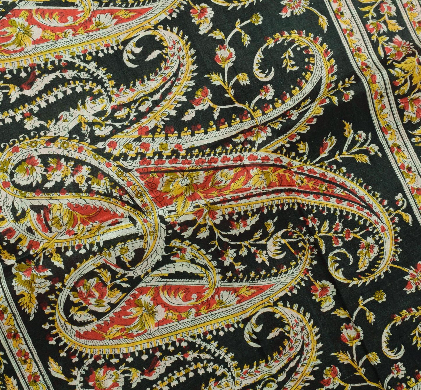 Sushila Vintage Red Saree 100% Pure Silk Printed Floral Soft Craft 5 Yard Fabric