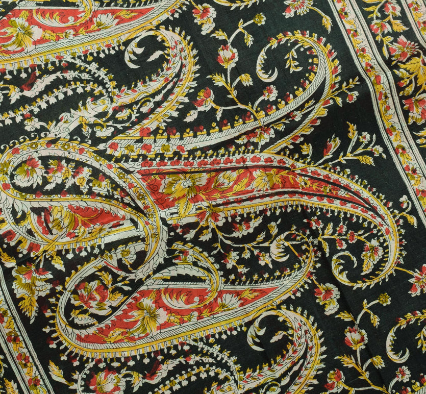 Sushila Vintage Red Saree 100% Pure Silk Printed Floral Soft Craft 5 Yard Fabric