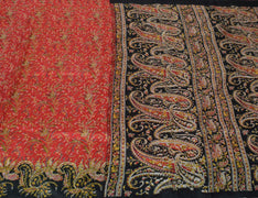 Sushila Vintage Red Saree 100% Pure Silk Printed Floral Soft Craft 5 Yard Fabric