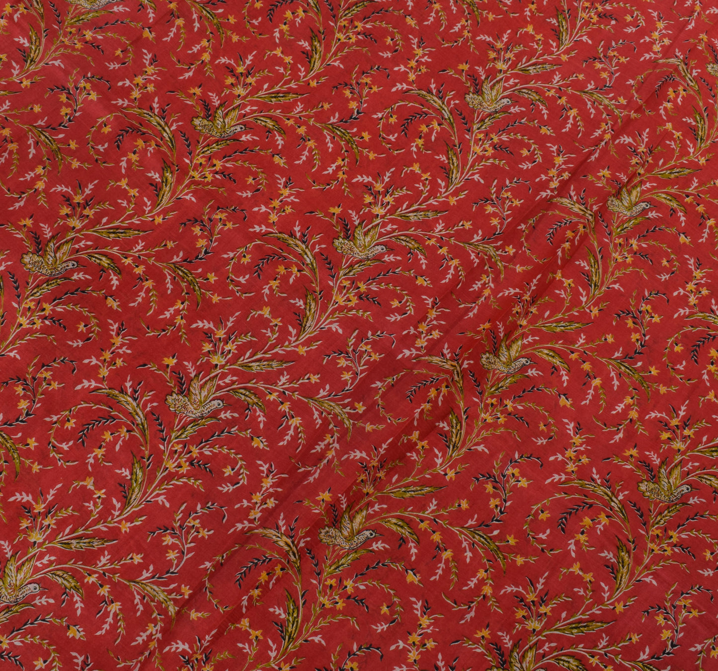 Sushila Vintage Red Saree 100% Pure Silk Printed Floral Soft Craft 5 Yard Fabric