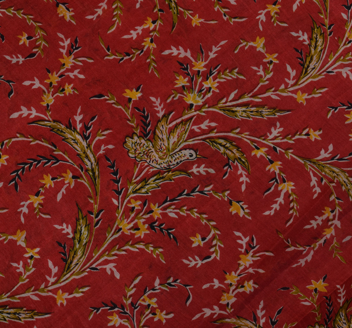 Sushila Vintage Red Saree 100% Pure Silk Printed Floral Soft Craft 5 Yard Fabric