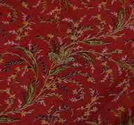 Sushila Vintage Red Saree 100% Pure Silk Printed Floral Soft Craft 5 Yard Fabric