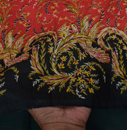 Sushila Vintage Red Saree 100% Pure Silk Printed Floral Soft Craft 5 Yard Fabric