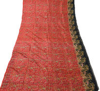 Sushila Vintage Red Saree 100% Pure Silk Printed Floral Soft Craft 5 Yard Fabric