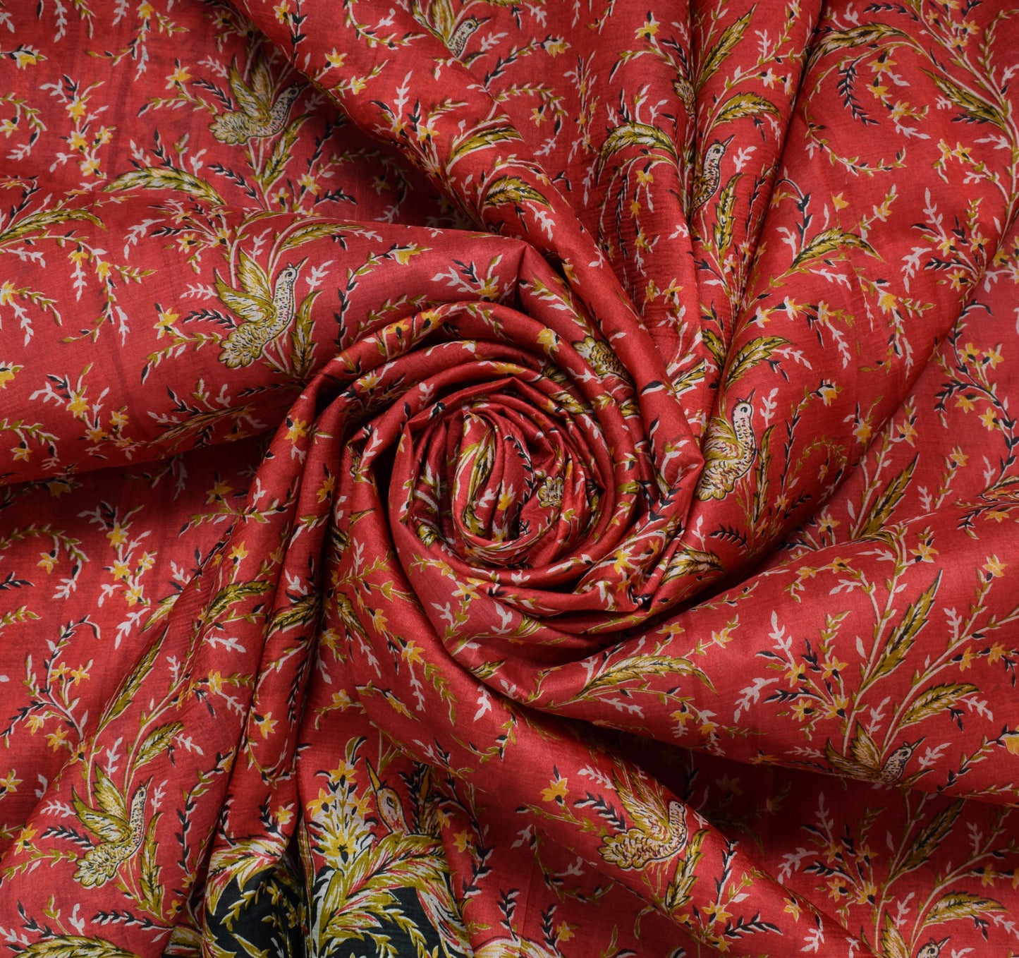Sushila Vintage Red Saree 100% Pure Silk Printed Floral Soft Craft 5 Yard Fabric