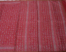 Sushila Vintage Maroon Saree 100% Pure Silk Printed Floral Soft Craft 5YD Fabric