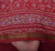 Sushila Vintage Maroon Saree 100% Pure Silk Printed Floral Soft Craft 5YD Fabric