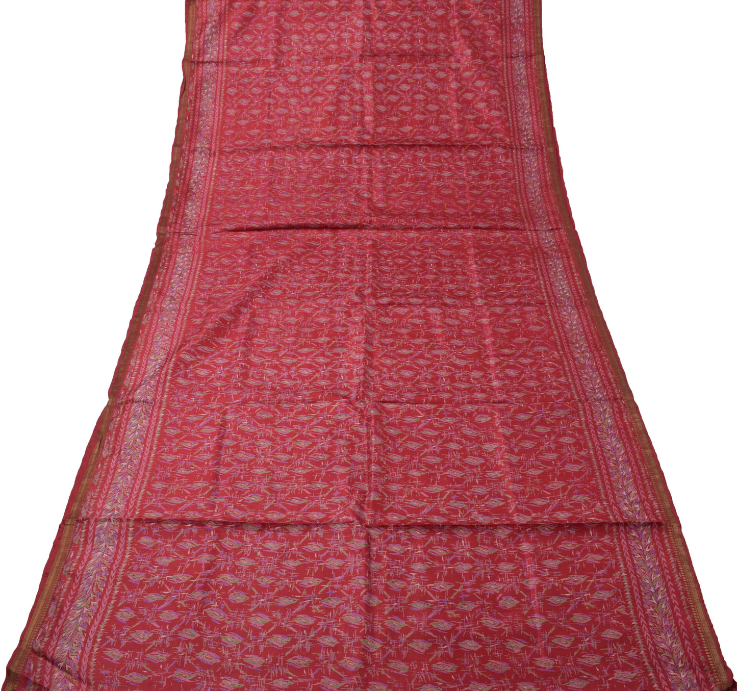 Sushila Vintage Maroon Saree 100% Pure Silk Printed Floral Soft Craft 5YD Fabric