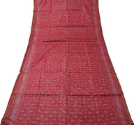 Sushila Vintage Maroon Saree 100% Pure Silk Printed Floral Soft Craft 5YD Fabric