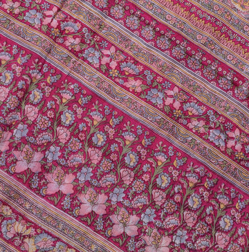 Sushila Vintage Blue Saree 100% Pure Silk Printed Floral Soft Craft Fabric