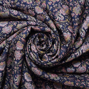 Sushila Vintage Blue Saree 100% Pure Silk Printed Floral Soft Craft Fabric