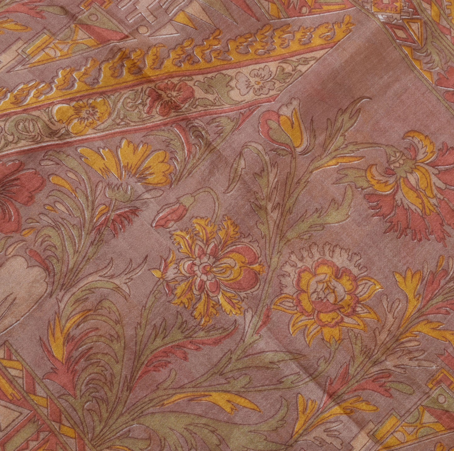 Sushila Vintage Indian Sari 100% Pure Silk Printed Floral Soft Craft Fabric