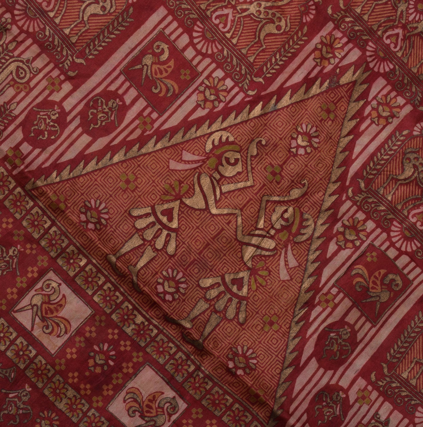 Sushila Vintage Green Saree 100% Pure Silk Printed Animal Soft Craft Fabric