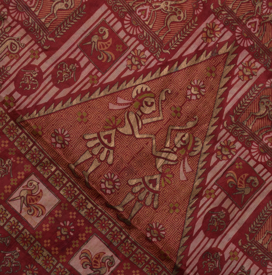Sushila Vintage Green Saree 100% Pure Silk Printed Animal Soft Craft Fabric