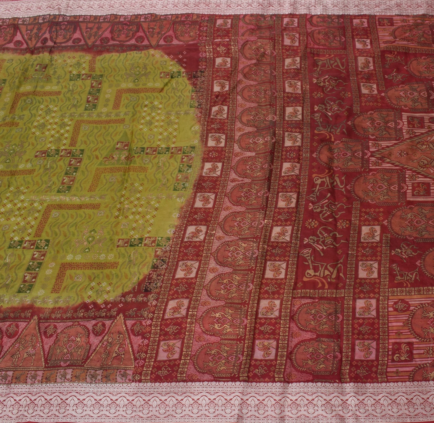 Sushila Vintage Green Saree 100% Pure Silk Printed Animal Soft Craft Fabric
