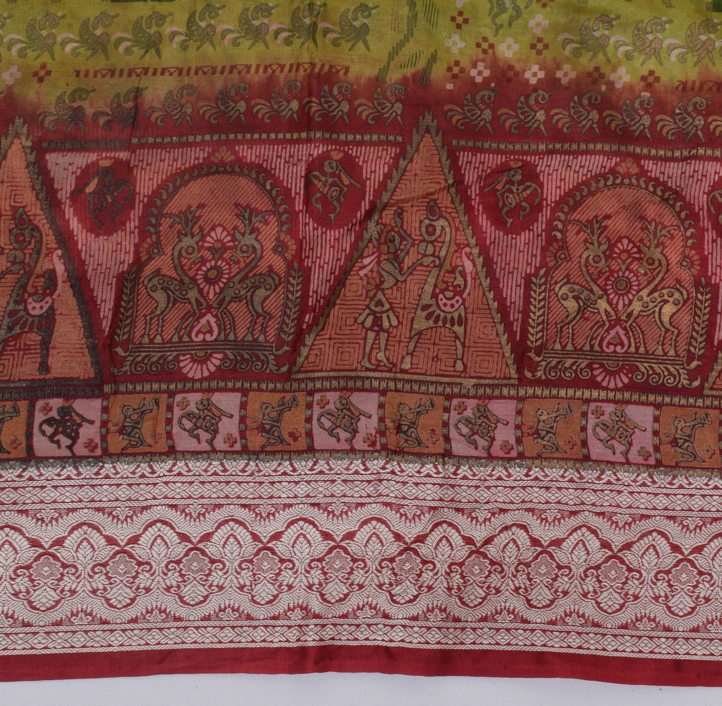 Sushila Vintage Green Saree 100% Pure Silk Printed Animal Soft Craft Fabric