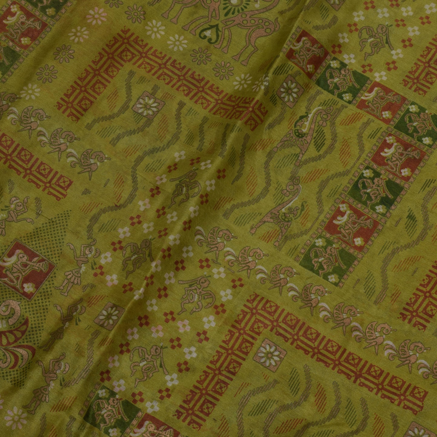 Sushila Vintage Green Saree 100% Pure Silk Printed Animal Soft Craft Fabric