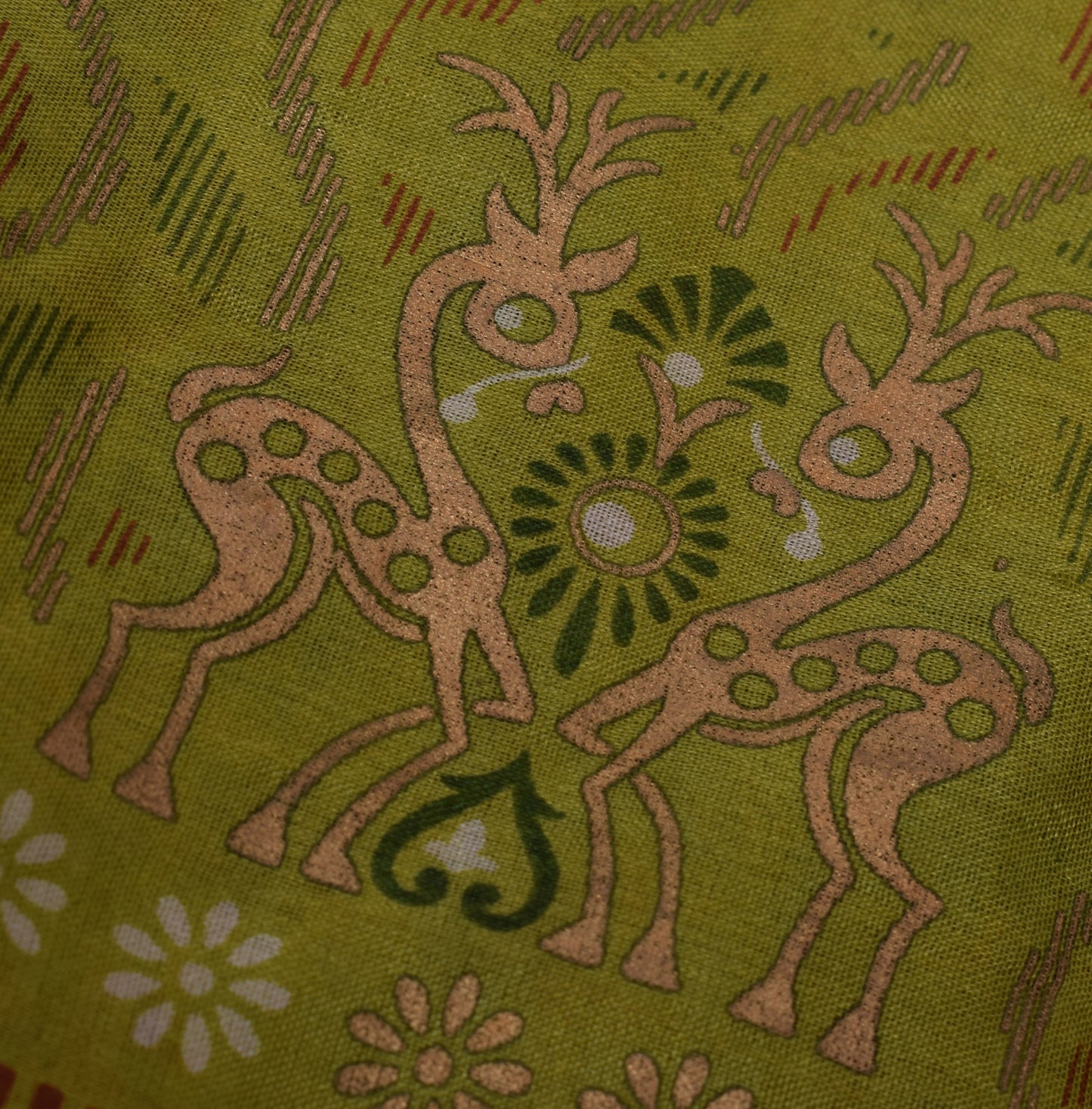 Sushila Vintage Green Saree 100% Pure Silk Printed Animal Soft Craft Fabric