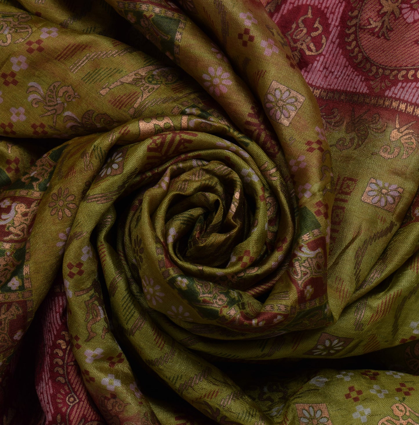 Sushila Vintage Green Saree 100% Pure Silk Printed Animal Soft Craft Fabric