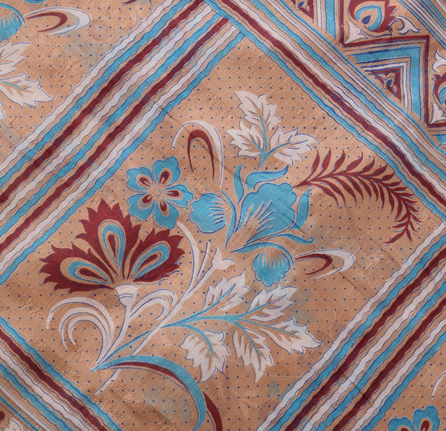 Sushila Vintage Brown Sari 100% Pure Silk Printed Floral 5 Yard Craft Fabric