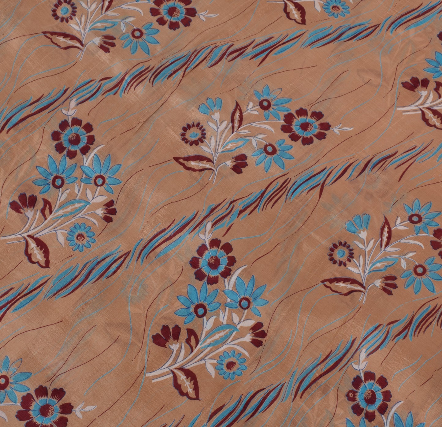 Sushila Vintage Brown Sari 100% Pure Silk Printed Floral 5 Yard Craft Fabric
