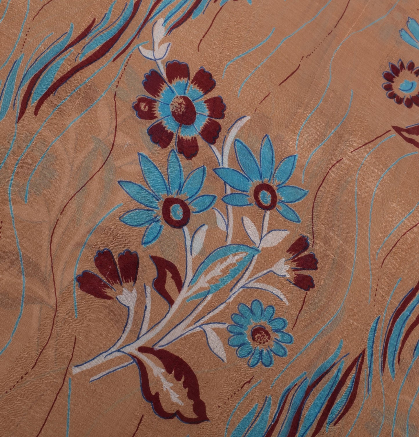 Sushila Vintage Brown Sari 100% Pure Silk Printed Floral 5 Yard Craft Fabric