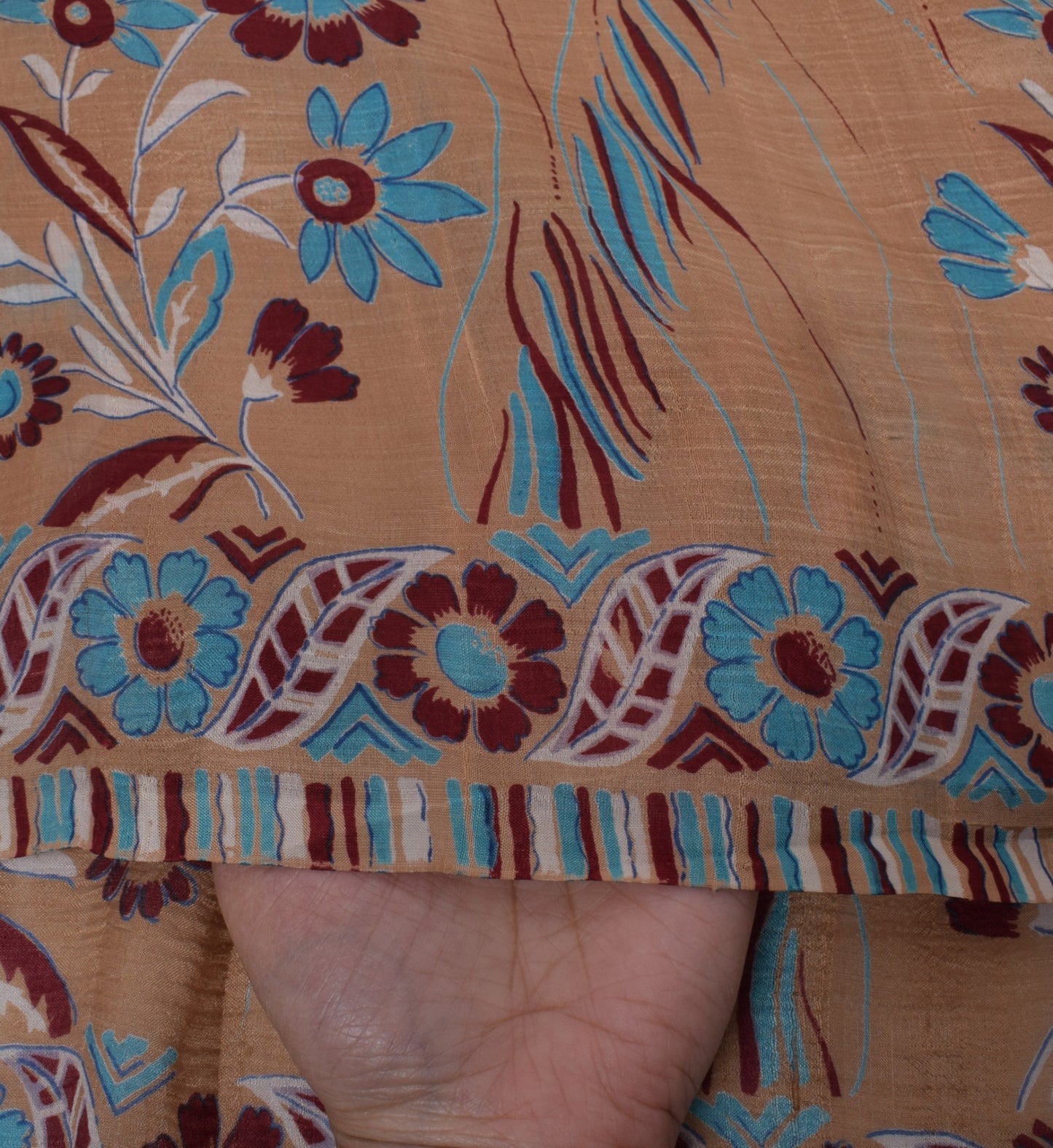 Sushila Vintage Brown Sari 100% Pure Silk Printed Floral 5 Yard Craft Fabric