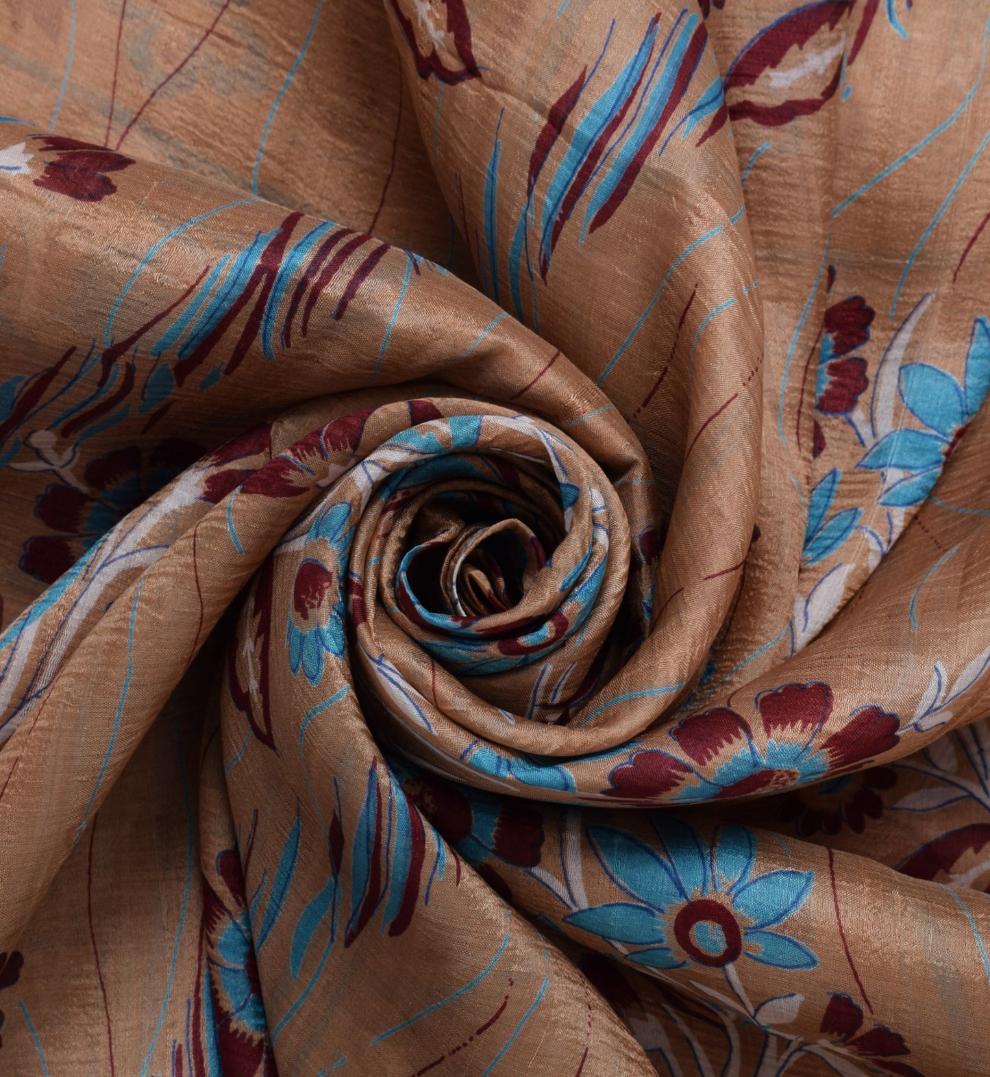 Sushila Vintage Brown Sari 100% Pure Silk Printed Floral 5 Yard Craft Fabric