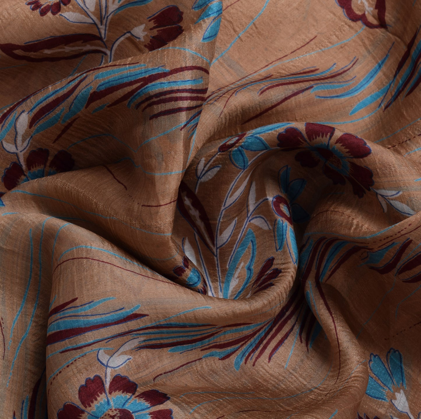 Sushila Vintage Brown Sari 100% Pure Silk Printed Floral 5 Yard Craft Fabric
