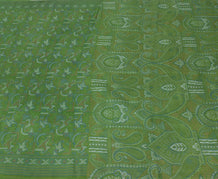 Sushila Vintage Green Saree 100% Pure Silk Printed Paisley 5 Yard Craft Fabric