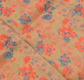 Sushila Vintage Indian  Saree 100% Pure Silk Printed Floral Craft 5 Yard Fabric