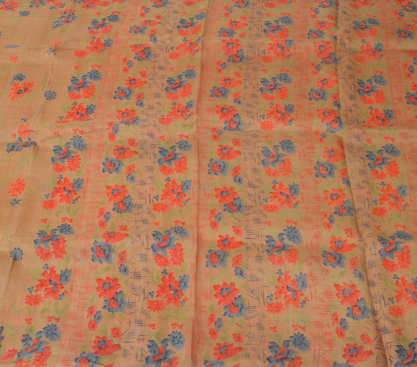 Sushila Vintage Indian  Saree 100% Pure Silk Printed Floral Craft 5 Yard Fabric