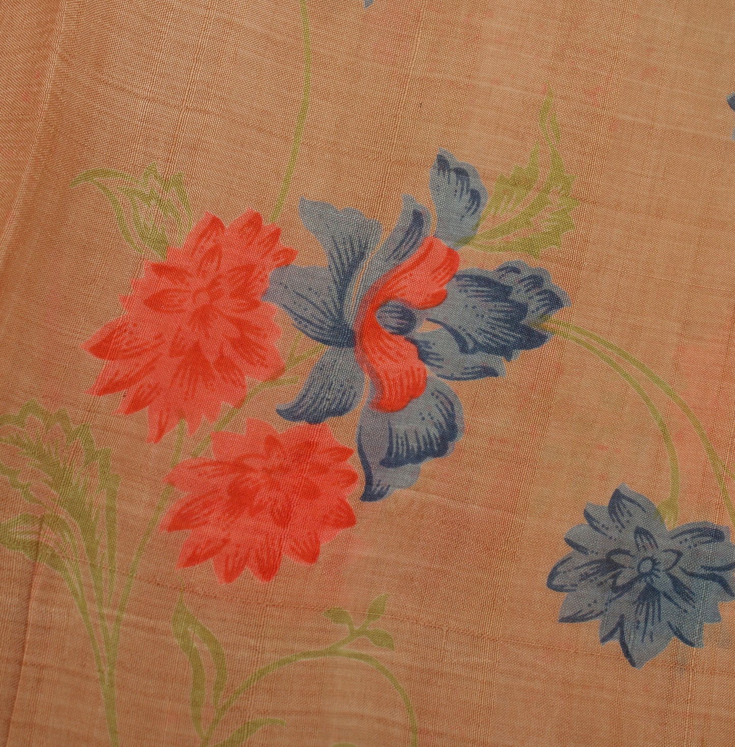 Sushila Vintage Indian  Saree 100% Pure Silk Printed Floral Craft 5 Yard Fabric