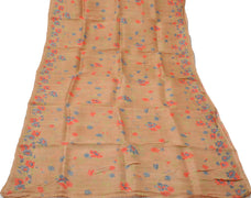 Sushila Vintage Indian  Saree 100% Pure Silk Printed Floral Craft 5 Yard Fabric