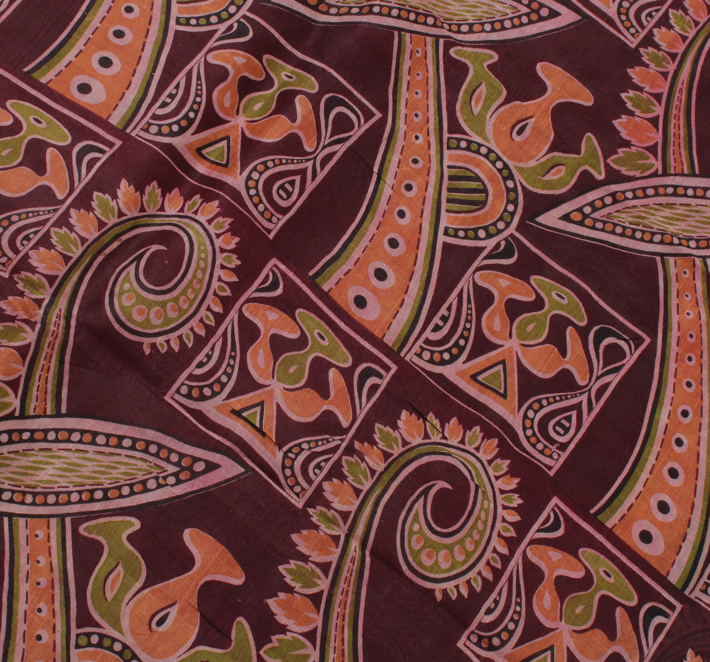 Sushila Vintage Red Saree 100% Pure Silk Printed Paisley Indian Craft Fabric