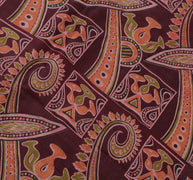 Sushila Vintage Red Saree 100% Pure Silk Printed Paisley Indian Craft Fabric