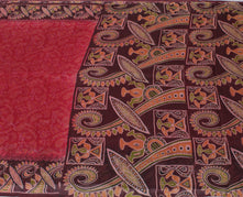 Sushila Vintage Red Saree 100% Pure Silk Printed Paisley Indian Craft Fabric