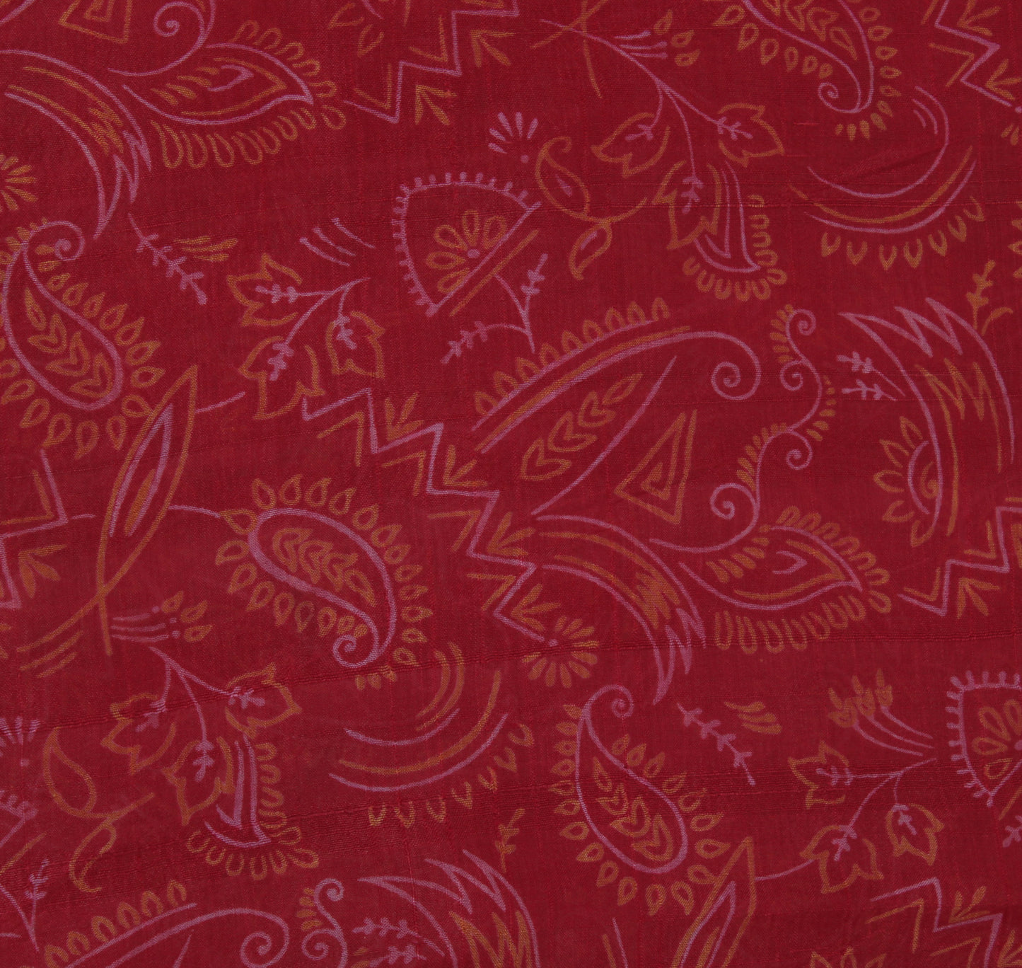 Sushila Vintage Red Saree 100% Pure Silk Printed Paisley Indian Craft Fabric