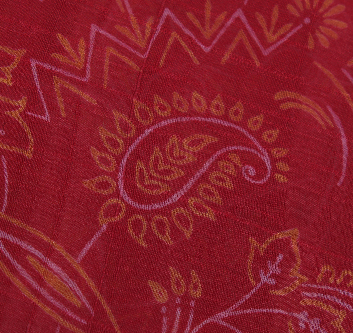 Sushila Vintage Red Saree 100% Pure Silk Printed Paisley Indian Craft Fabric
