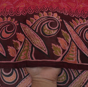 Sushila Vintage Red Saree 100% Pure Silk Printed Paisley Indian Craft Fabric