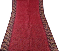 Sushila Vintage Red Saree 100% Pure Silk Printed Paisley Indian Craft Fabric