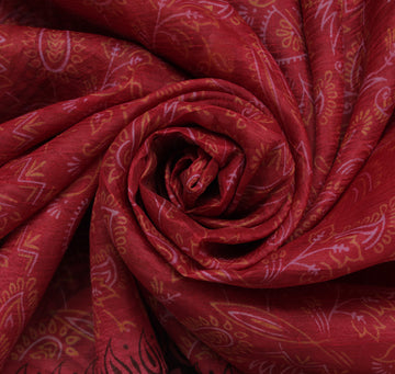 Sushila Vintage Red Saree 100% Pure Silk Printed Paisley Indian Craft Fabric
