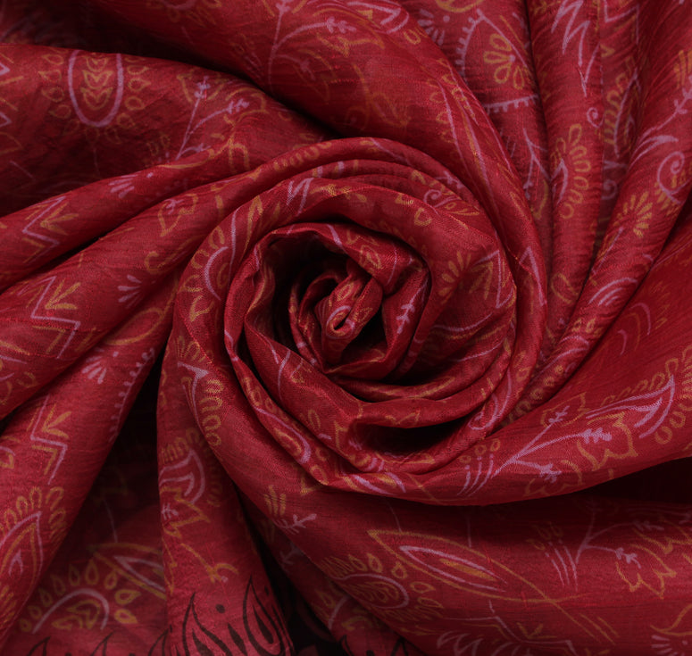 Sushila Vintage Red Saree 100% Pure Silk Printed Paisley Indian Craft Fabric