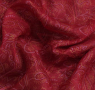 Sushila Vintage Red Saree 100% Pure Silk Printed Paisley Indian Craft Fabric