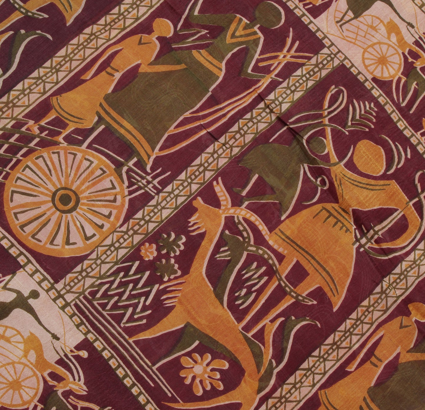Sushila Vintage Red Sari 100% Pure Silk Printed Human Soft 5 Yard Craft Fabric